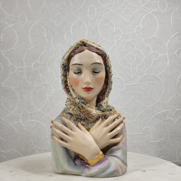 VTG Ceramic Bust 8.5" Hand Painted Porcelain Figurine Textured Girl Sculpture - Picture 1 of 16